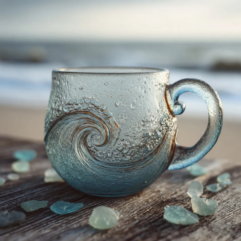 Handcrafted Ocean Wave Glass Mug 手工制作的海浪玻璃杯|undefined