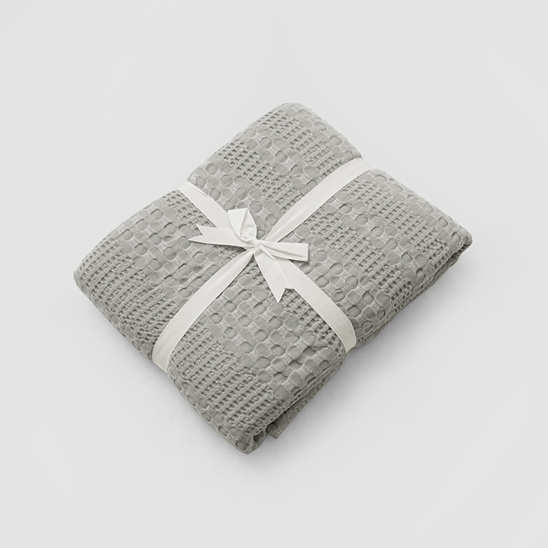 Manta de aire acondicionado de algodón y bambú, manta de hilo de color sólido personalizada, toalla de sofá estilo americano, manta de fibra de bambú con textura de gofre.