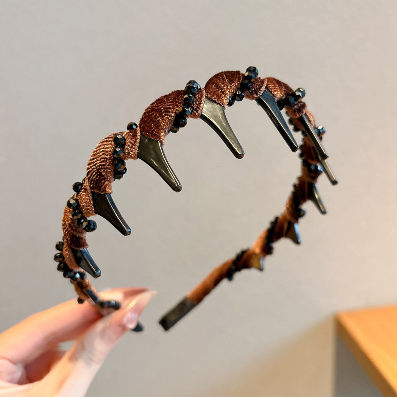 Alto cráneo de lana ondulado banda de cabello para mujeres lavado de cara maquillaje especial banda de cabello con dientes antideslizante acabado de cabello agrupado tocado