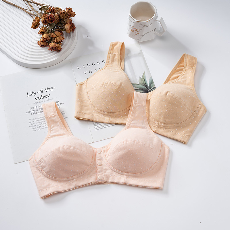 Panili's new solid color polka dot pure cotton front-button bra vest style mother's bra plus size nursing bra for women