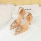 8323-K30 Style Women's Shoes Banquet High Heels Shallow Notched Pointed Hollow Water Diamond Buckle Slip-on Sandals