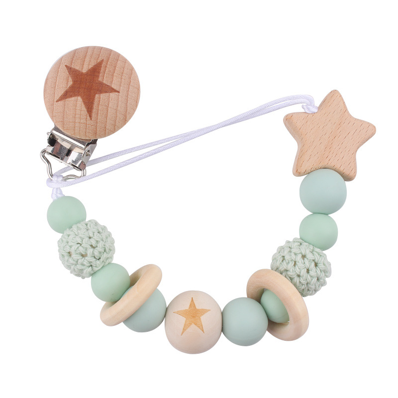 Nuevos productos infantiles de haya Júpiter estrella agujero redondo clips bebés creativos tetas cadena de silicona mordida juguetes a prueba de la cadena