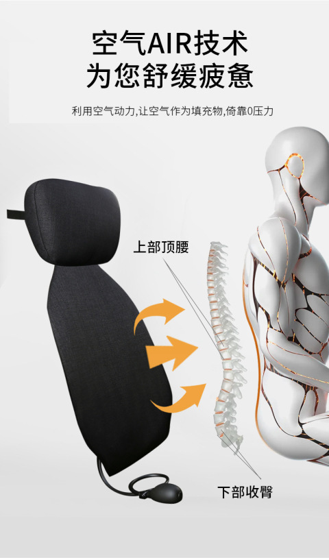 Air Car Cushion Lumbar Support Driver's Seat Lumbar Support Car Backrest Lumbar Support Inflatable Breathable Linen Black Technology
