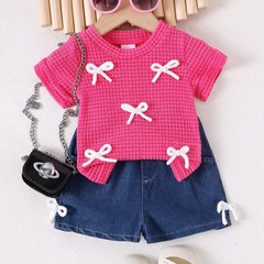 Amazonの夏のデザイン感のあるガールズスーツの子供の蝶結び半袖