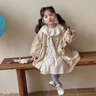 Girls' Windbreaker 2025 Autumn New Mid-Length Children's Style Waist Top Korean Style Baby Spring and Autumn Topss