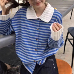 欧洲站女装毛衣2025秋冬新款条纹POLO领长袖针织毛衣小个子上衣潮