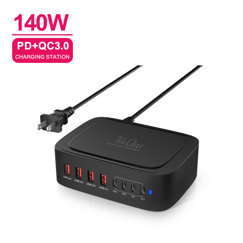 140W Charger USB Typec Multi-Port Desktop Charger with Power Adapter Pd Charger Flash Charging