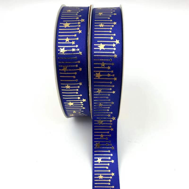 Cinta de meteorito dorado sólido caliente Impresión de estrellas cinta de poliéster bandeja de barra de cinta flor caja de regalo embalaje en stock al por mayor