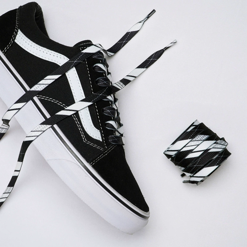 Шнурки для Vans, черные универсальные тканевые, в узорах, длины 120/140/160 см