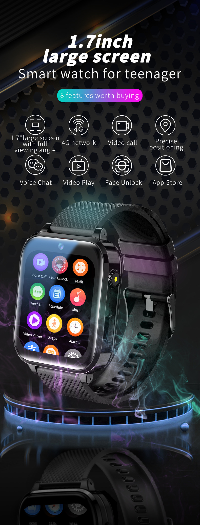 1.7-inch IPS pink cross-border children's watch smartwatch SOS photo positioning video call smartwatch full figure