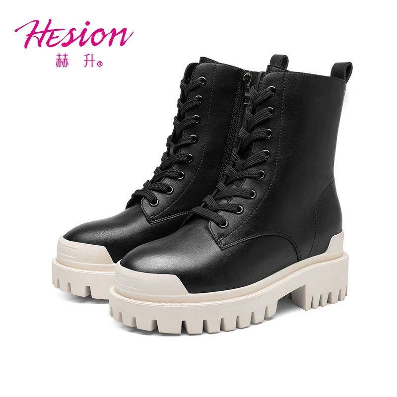 赫升 Martens, high low boots platform, 8cm, for youths, fit, natural leather