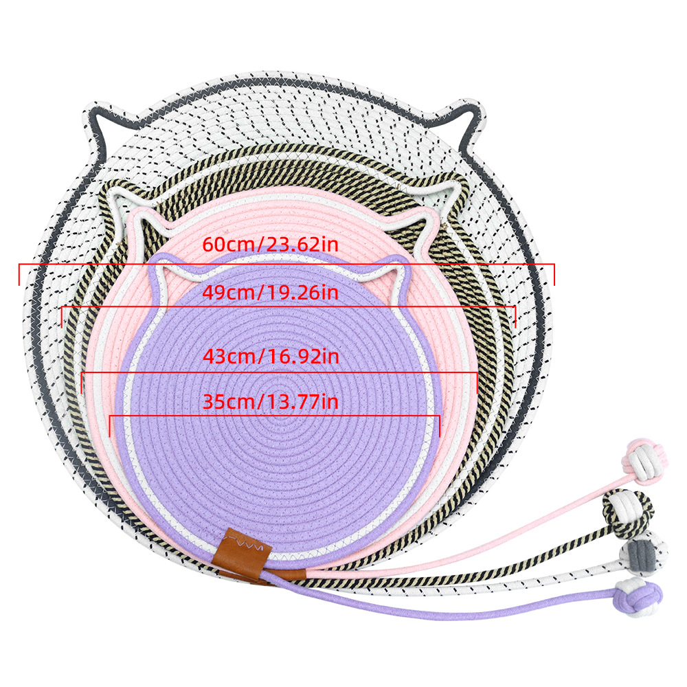 Cojín redondo para gatos con bola de cuerda de algodón, tabla de agarre para gatos tejida, tabla de garras de gato resistente al desgaste