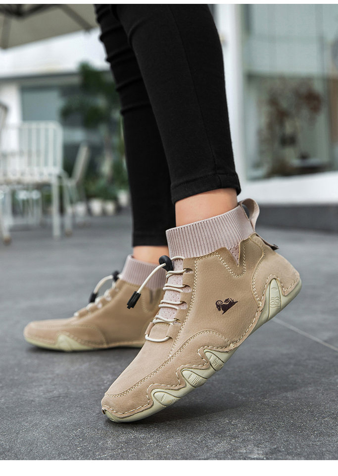 Bốt Martin cổ vừa unisex kiểu dây thun, đế bằng, form rộng — C8005 kaki, C8005 màu xám, C8005 màu đen, C8005M kaki lót nhung chi tiết 10