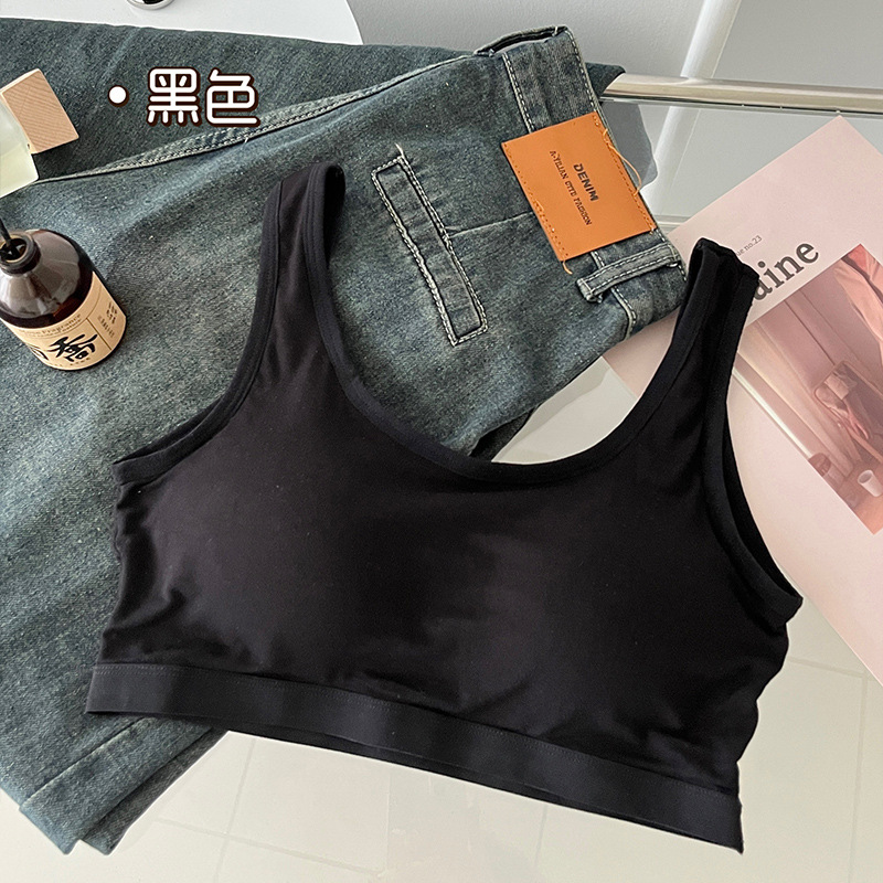 Sling para mujer Sujetador de verano de una pieza con almohadilla para el pecho, chaleco trasero de belleza, ropa interior sin costuras, tirantes finos con posavasos