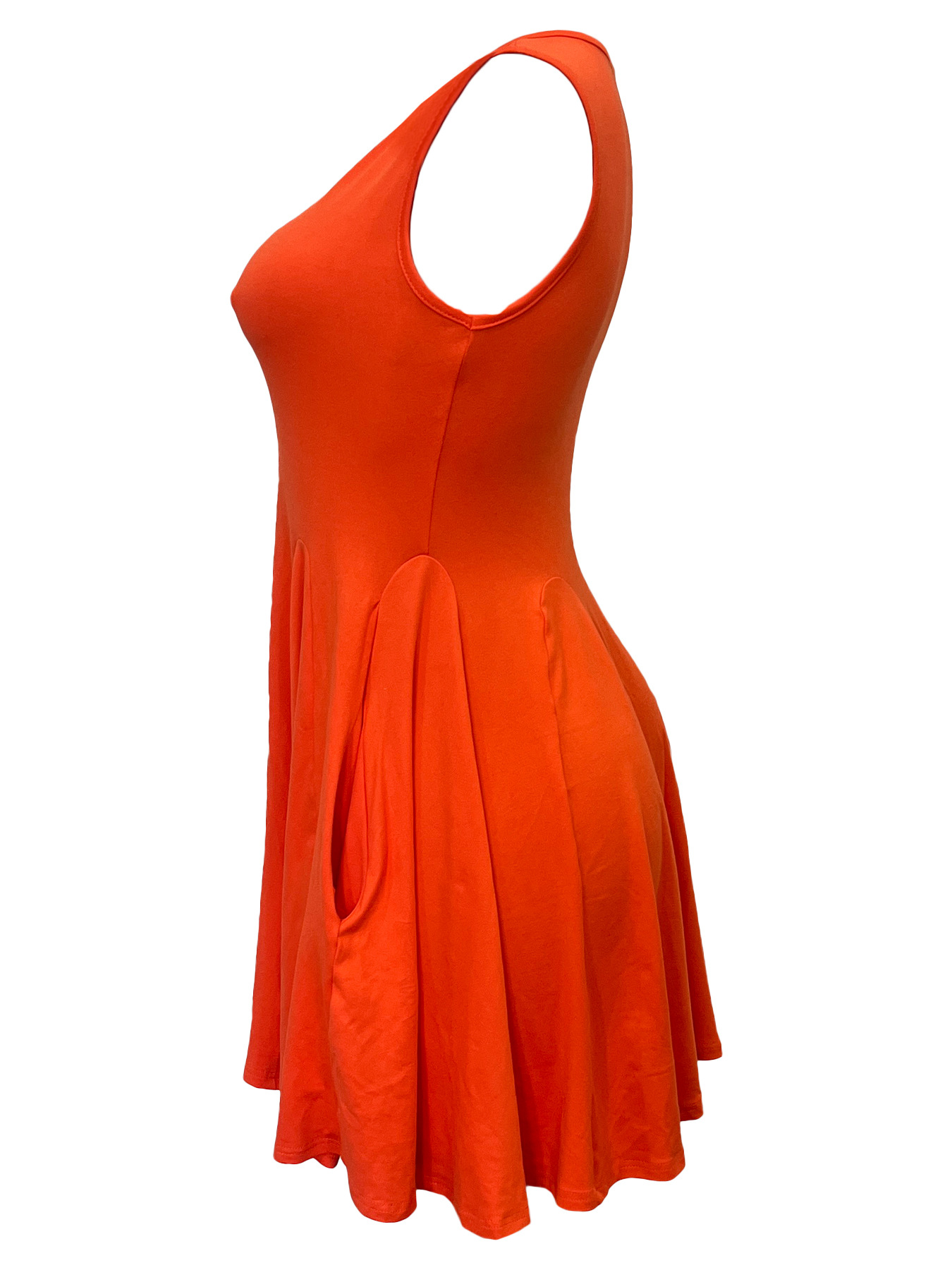 Women Clothing for Spring Summer Solid Color Round Neck Sleeveless Pocket Mini Dress