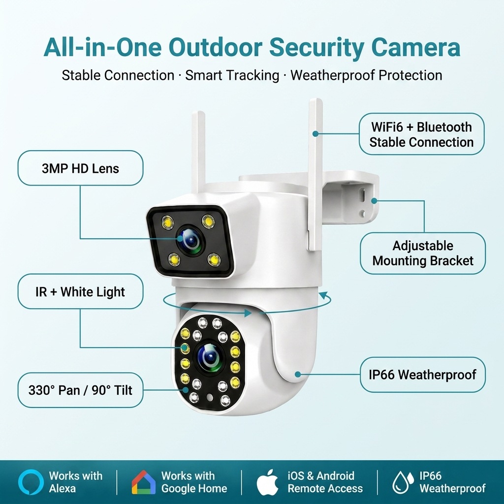 3MP Dual-Objektiv PTZ WiFi Kamera mit KI-Erkennung