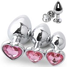 3 Size Anal Plug Heart Stainless Steel Crystal Anal Plug Rem