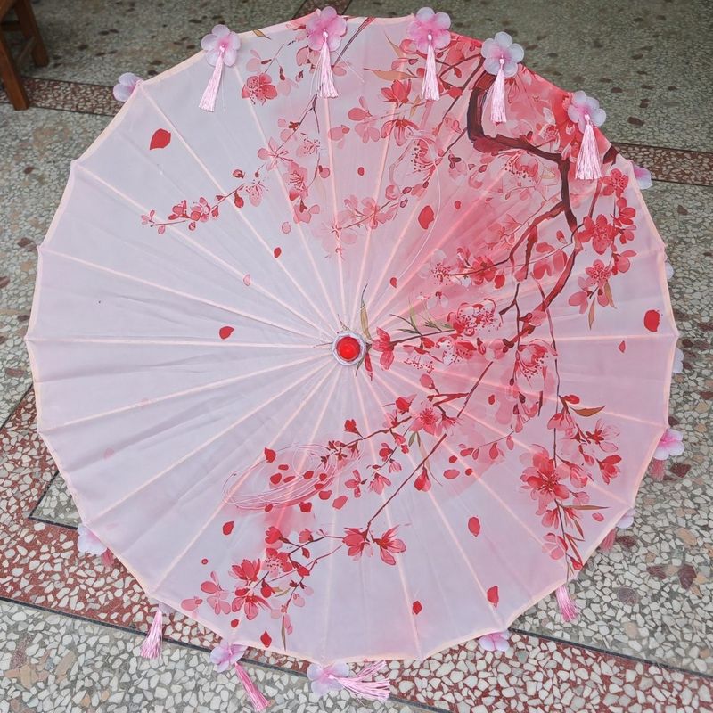 Super Fairy-Like Ancient-Style Umbrella with Petals, "Three Lives Three Worlds" Peach Blossom Umbrella, Tassel Umbrella, Performance Flower Umbrella, Oil Paper Hanfu Petal Umbrella Super Fairy-Like Ancient-Style Umbrella with Petals, "Three Lives Three Worlds" Peach Blossom Umbrella, Tassel Umbrella, Performance Flower Umbrella, Oil Paper Hanfu Petal Umbrella