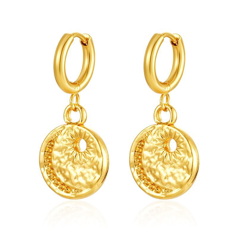 Pendientes colgantes de moda transfronteriza europea y americana, aretes redondos de acero inoxidable de todo fósforo, pendientes simples para mujer de 18K chapados al por mayor