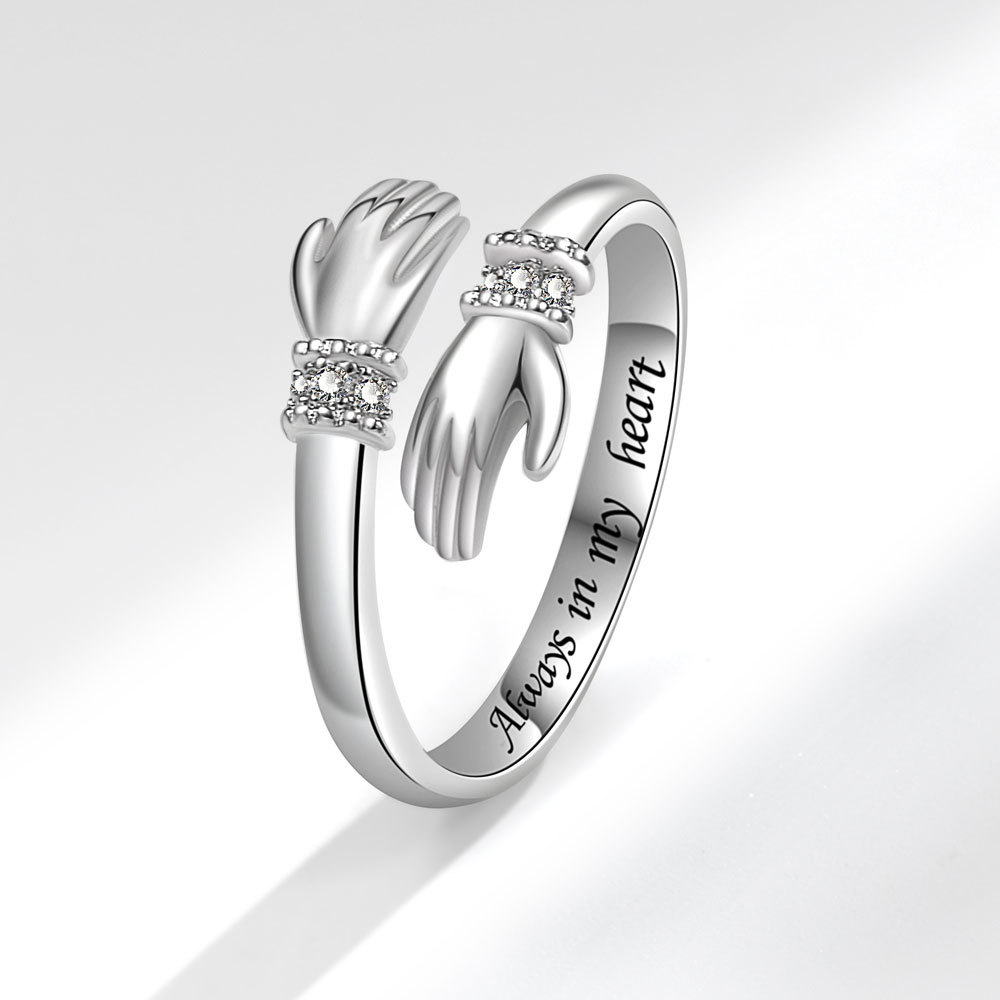 Hot Sale Love Hug Couple Personalized Custom Engraved Logo Hugging Hands Ring Mother's Day_voghion.com