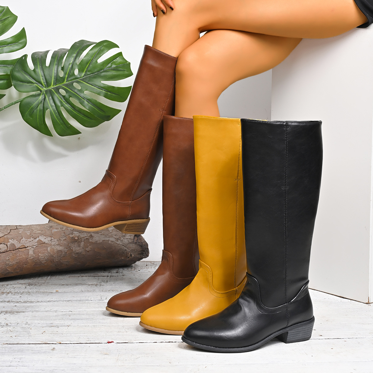 Retro-Reitstiefel für Damen mit niedrigem Absatz, kniehoch, Winter, neuer Stil, britischer Stil_voghion.com