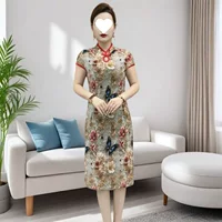 Платье Cheongsam, летнее платье с короткими рукавами и цветком-бабочкой, Cheongsam в стиле ретро, средней длины, для похудения, темперамент, для похудения, цвет, новый стиль