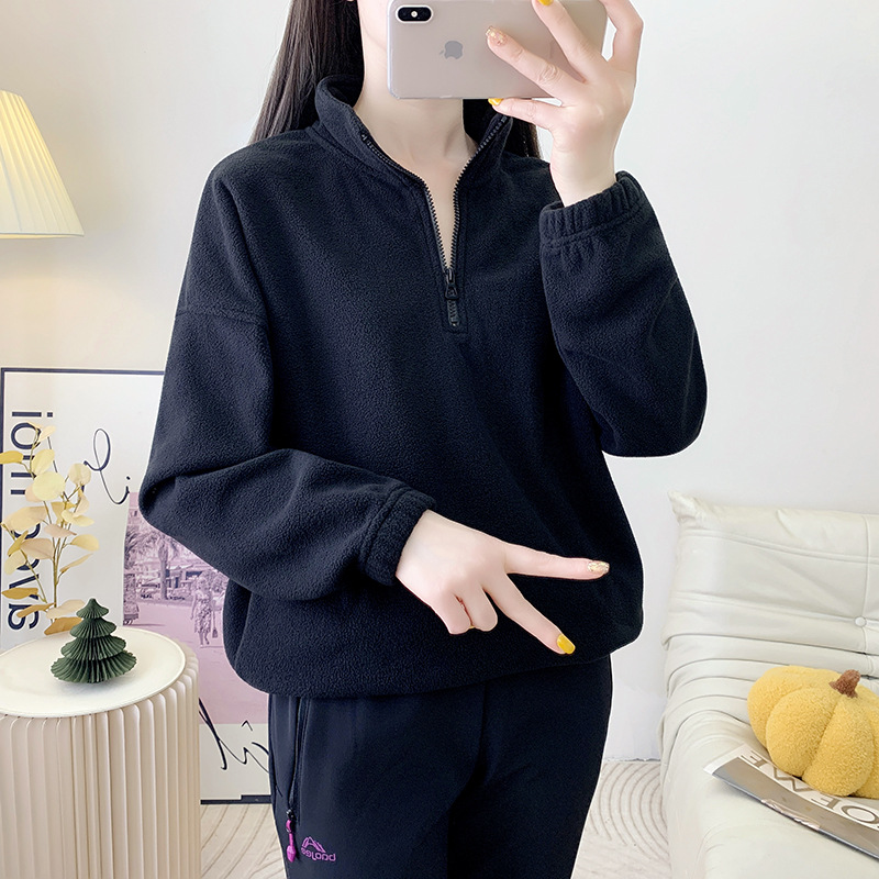 Women's half-zip turtleneck sweatshirt, autumn/winter 2026 new style, fleece jacket, loose fit, tummy-concealing, slimming, fleece top