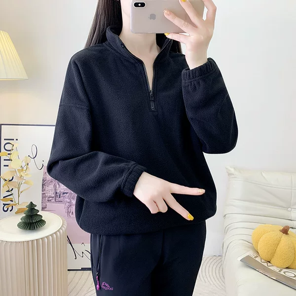 Women's half-zip turtleneck sweatshirt, autumn/winter 2026 new style, fleece jacket, loose fit, tummy-concealing, slimming, fleece top