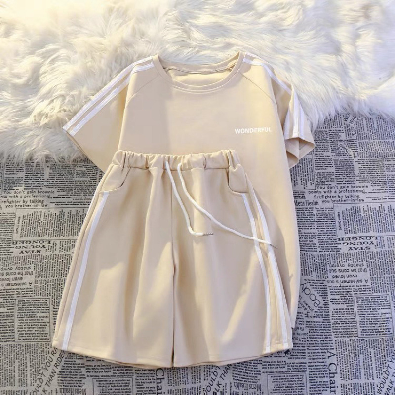 レジャースポーツ夏服、2025年新作ラグランスリーブコットン半袖ショーツスーツ2点セット女性用の完全なセット|undefined
