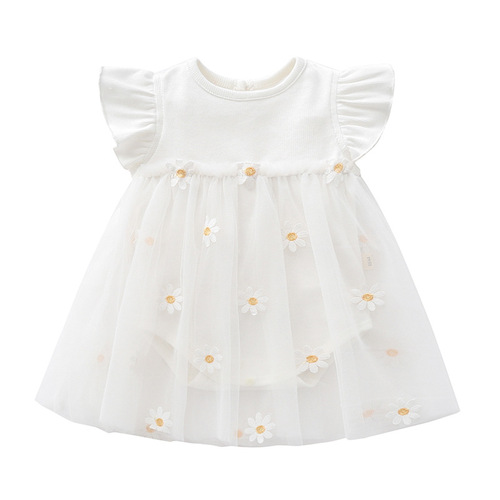 New summer baby skirt, children's floral gauze skirt, short-sleeved Korean princess skirt, baby clothes, daisy dress