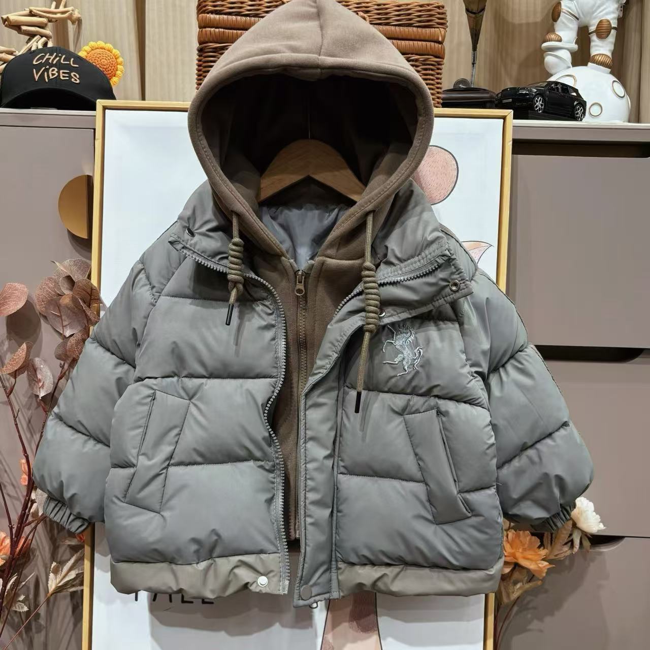 韩版儿童冬季夹克中大童加厚连帽外套儿童防风保暖棉服锦绣花潮牌