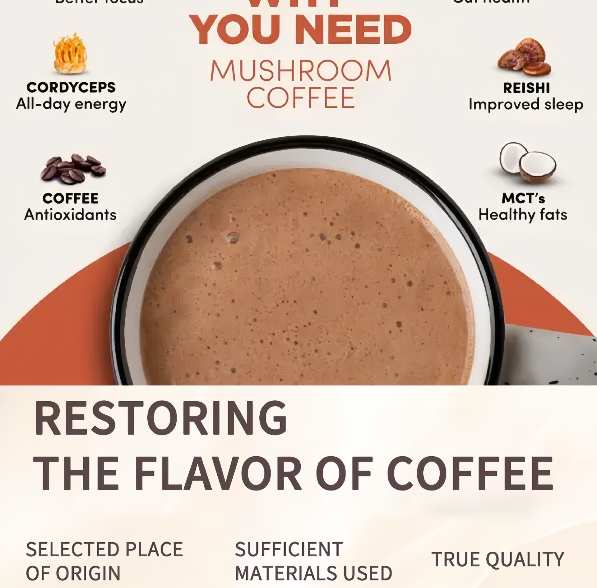 Mushroom Coffee Instant Black Coffee with Lingzhi Reishi and Matcha Sugar Free 180g key features
