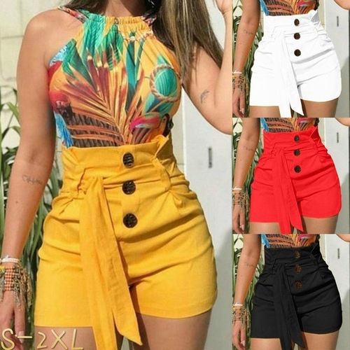European and American hot-selling women's shorts on Wish, AliExpress, and eBay: slim-fit fashion sexy high-waisted belt beach shorts