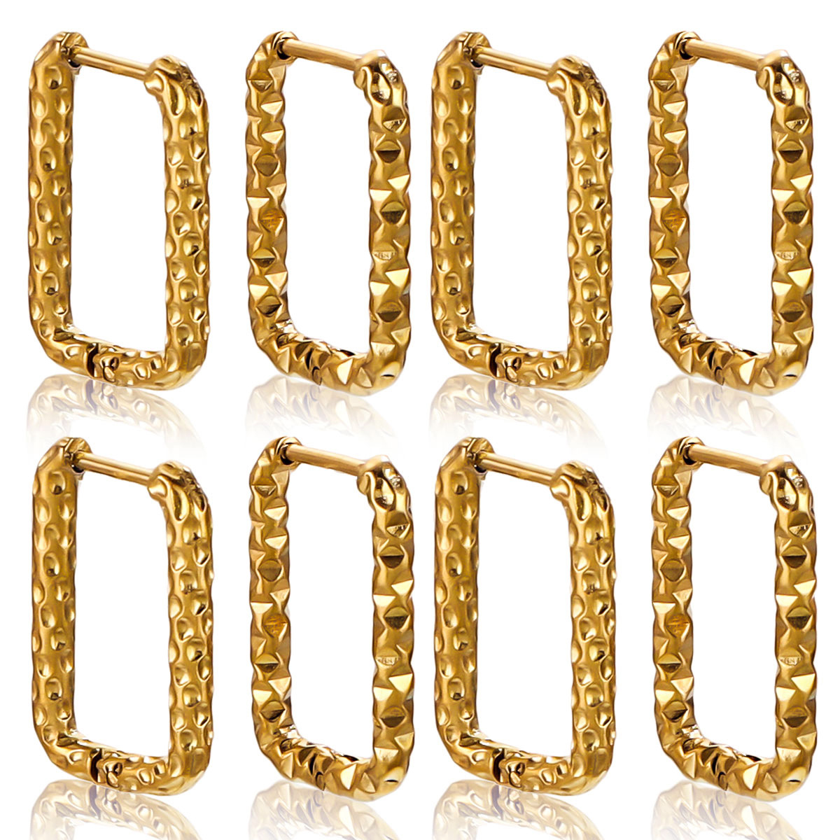 Estilo coreano nuevo estilo ins nicho rectángulo patrón de martillo irregular aretes de acero de titanio de personalidad de moda de alta gama