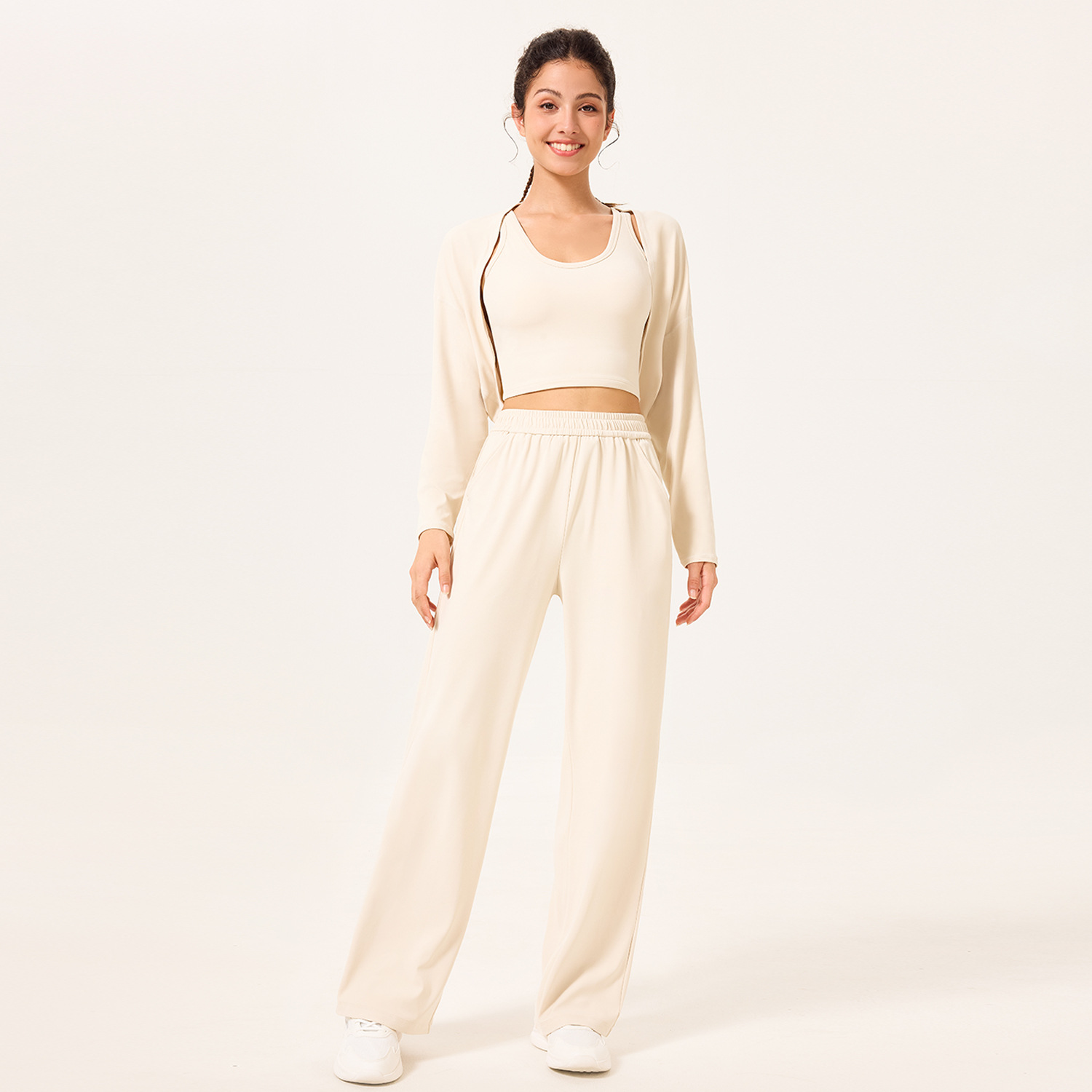Trajes de yoga para mujeres 2025 nuevo juego de camisas deportivas de tres piezas camisas de adelgazamiento Pilates entrenamiento de fitness mangas largas