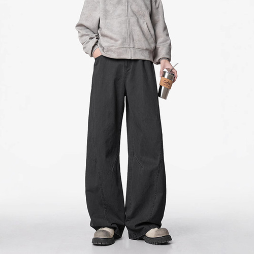 American style casual work pants for men, 2025 spring retro loose straight-leg versatile wide-leg pants