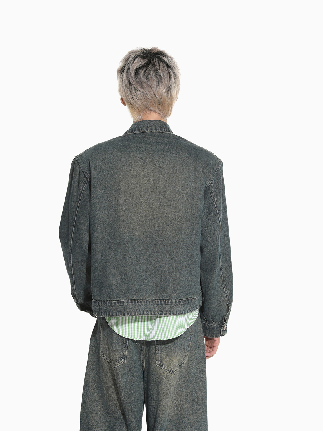 MTLCLOTHES Hombres| Retro estilo americano de la industria pesada empalme corto de hombro conjunto de vaqueros de ocio callejero europeo y americano