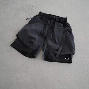 O! Functional Outdoor Large Pocket Nylon Drawstring Shorts Men's Elastic Waist Loose Casual Five-Point Pants Same Style for Men and Women