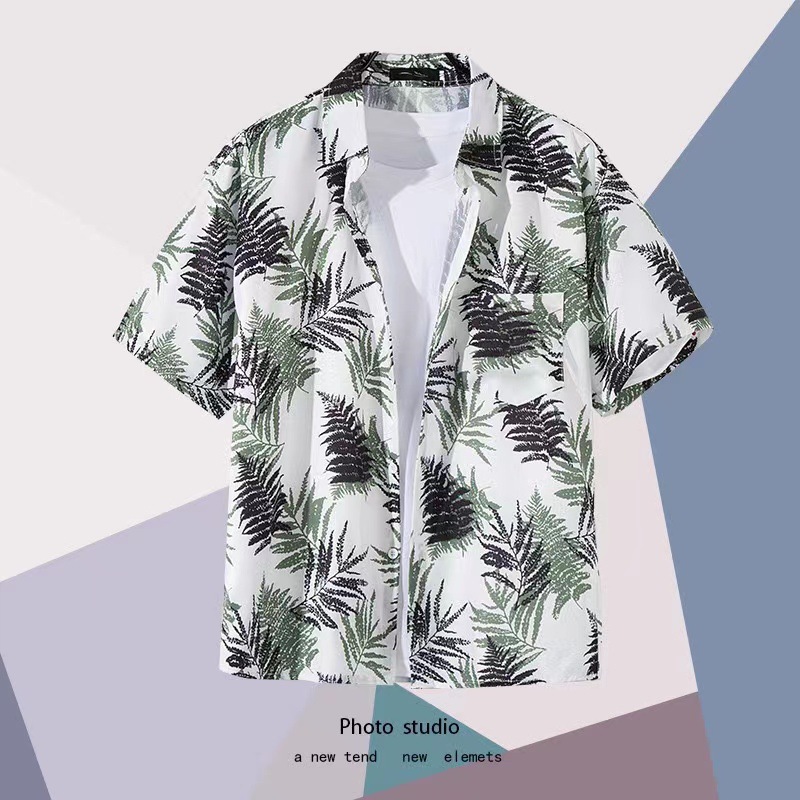 Summer Beach floral hombres y mujeres camisa delgada ins moda hawaiana transfronteriza suelta tie-dyed manga corta pareja camisa