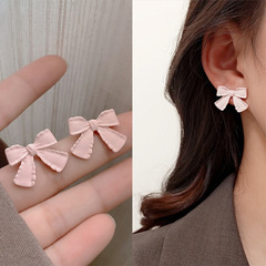 S925銀甜美可愛蝴蝶結耳環網紅冷淡風氣質耳釘優雅簡約高檔耳飾