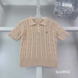 跨境RL拉夫小标刺绣④色翻领绞花马卡龙针织套头短袖3010