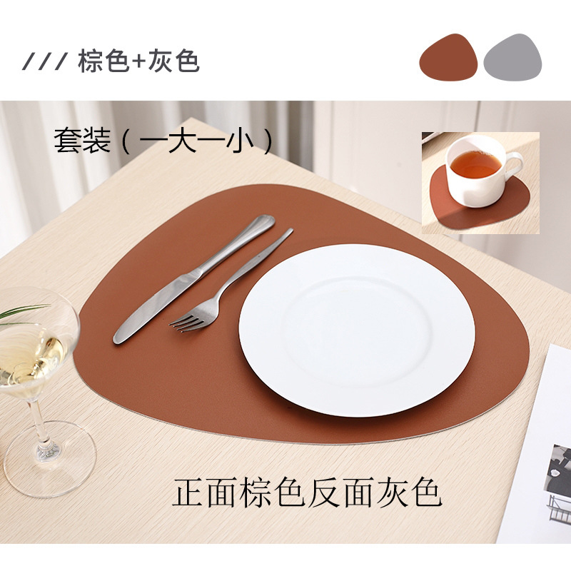 En stock de doble color de doble cara de cuero nórdico mantel impermeable a prueba de aceite de aislamiento térmico antideslizante hogar en forma de gota placemat conjunto