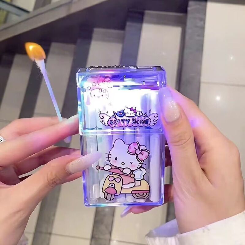 [Multi-Platform Dropshipping] Hello Kitty Ambient Light Rechargeable Cigarette Lighter Transparent Cigarette Case Lighter Integrated Windproof