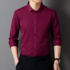 クロスボーダーメンズ長袖シャツソリッドカラー四面弾性作業服若者と中年のアーバンスタイル春と秋の新しいカスタマイズ
