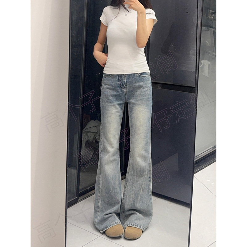 高个子加长版美式复古微喇牛仔裤女夏季高腰显瘦不贴腿拖地阔腿裤|undefined