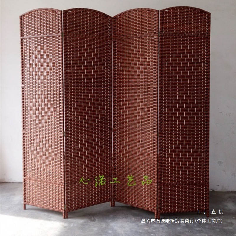 Handmade Folding Rattan Screen Partition Solid Wood Stylish Hotel Entrance Living Room Bedroom Mobile Folding Screen Universal