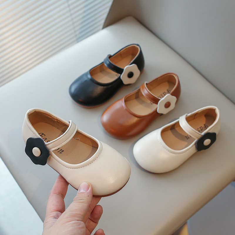 2024 Autumn New Little Fragrance Girls Princess Shoes Sweet Flower Girls Shoes Shallow Mouth Velcro Baby Shoes