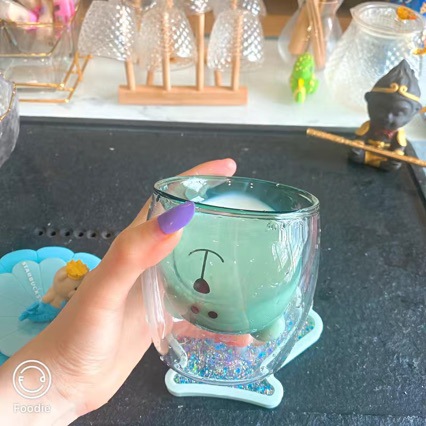 Mango de oso Taza con mango de doble capa Taza de vidrio taza de café taza