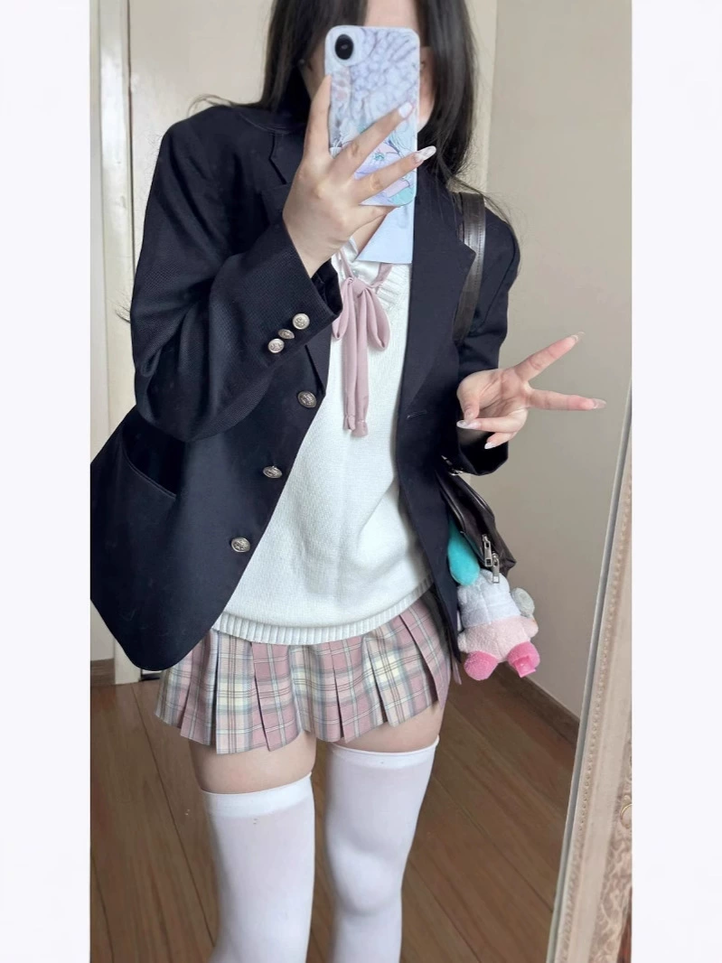 Плиссированная юбка (Sakura Nai Harushi) 39 см, клетка, короткая JK, бант опционально, XS–XXL