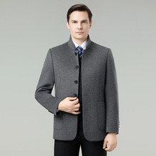 冬季男装双面呢外套商务休闲中年爸爸白鸭绒内胆立领羊毛茄克上衣